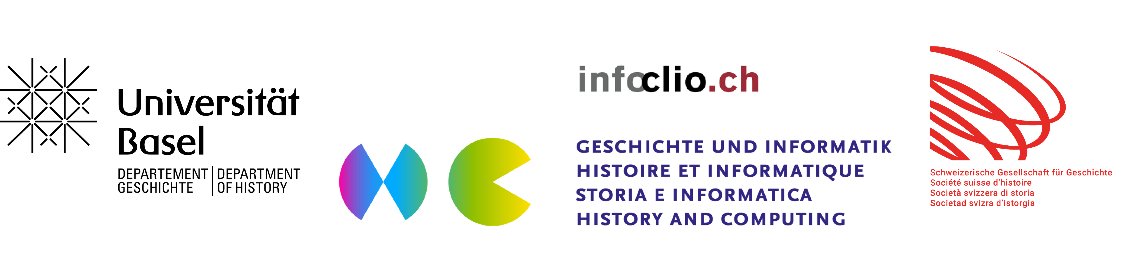 University of Basel logo, infoclio.ch logo; Association History and Computing logo; Schweizerische Gesellschaft für Geschichte logo